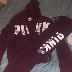Pink Victoria secret jacket and pants set